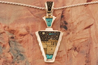 Calvin Begay New Kachina Design Sterling Silver Pendant